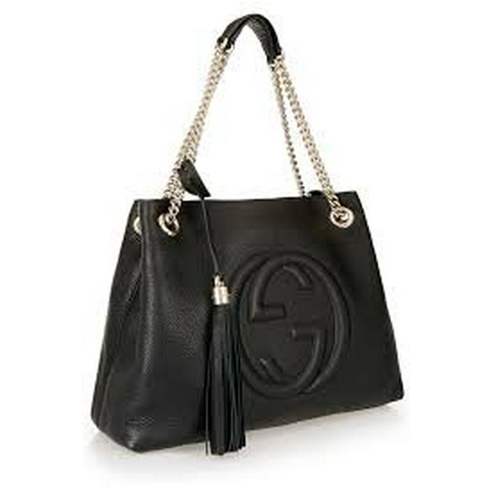 Gucci - Gucci Soho Medium Black Double Leather Chain Shoulder Bag Tote ...