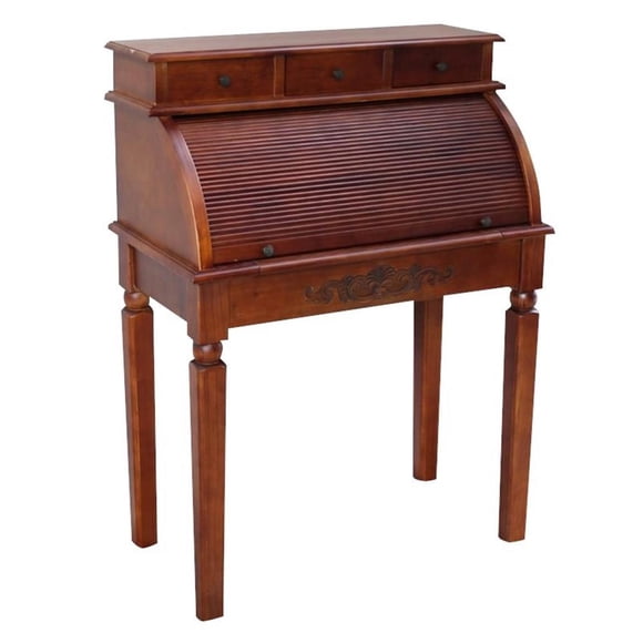 International Caravan Windsor Roll Top Desk in Walnut Stain