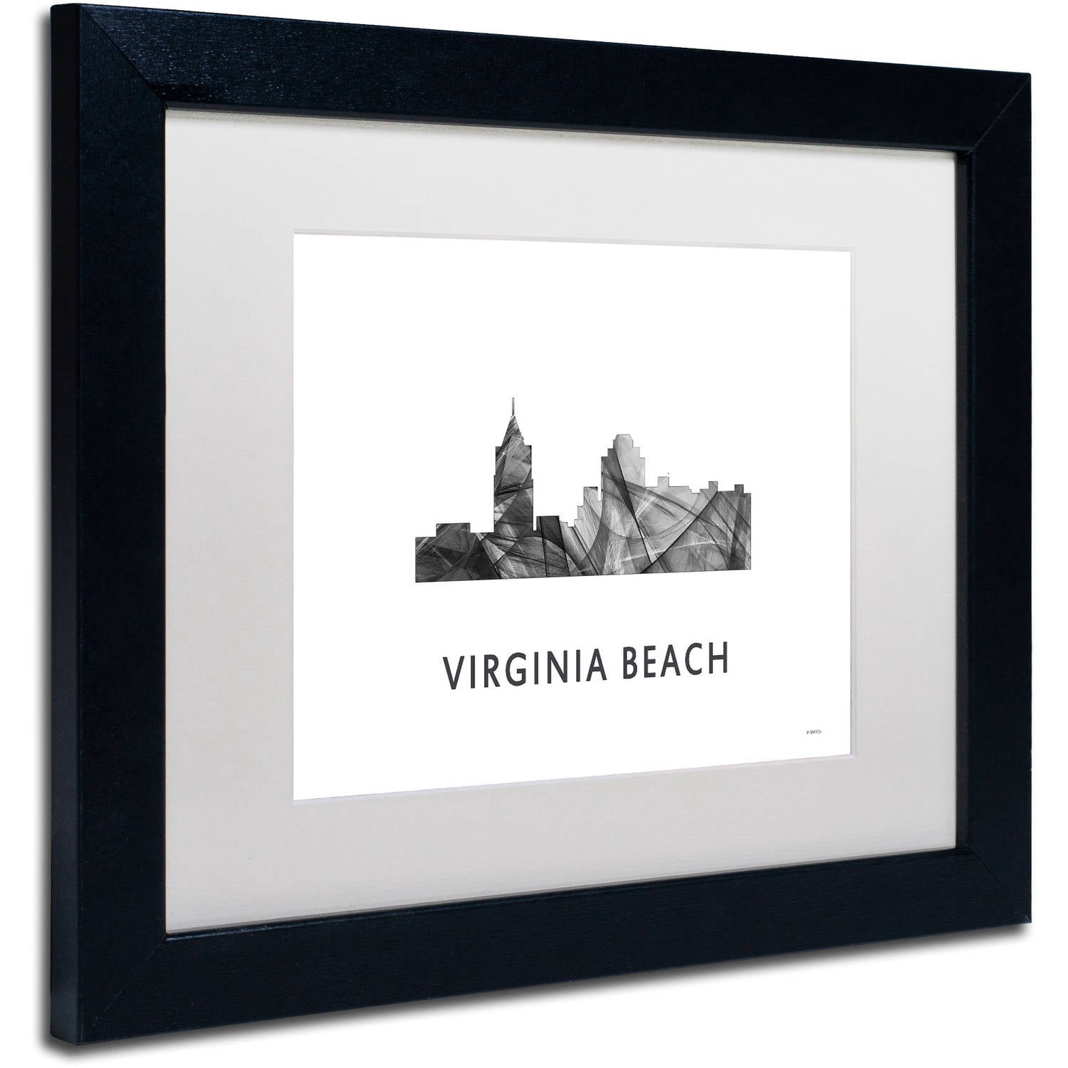 Trademark Fine Art 'VA Beach VA Skyline WB-BW' Canvas Art by Marlene Watson, White Matte, Black Frame