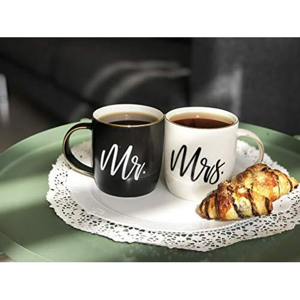 Triple Gifffted Mr and Mrs Mugs Gifts for The Couple, Wedding, Engagement,  Women, Him, Anniversary, Bride, Groom, Gift for Newlywed, Couples,  Christmas, Valentine's, His Black Hers White C 