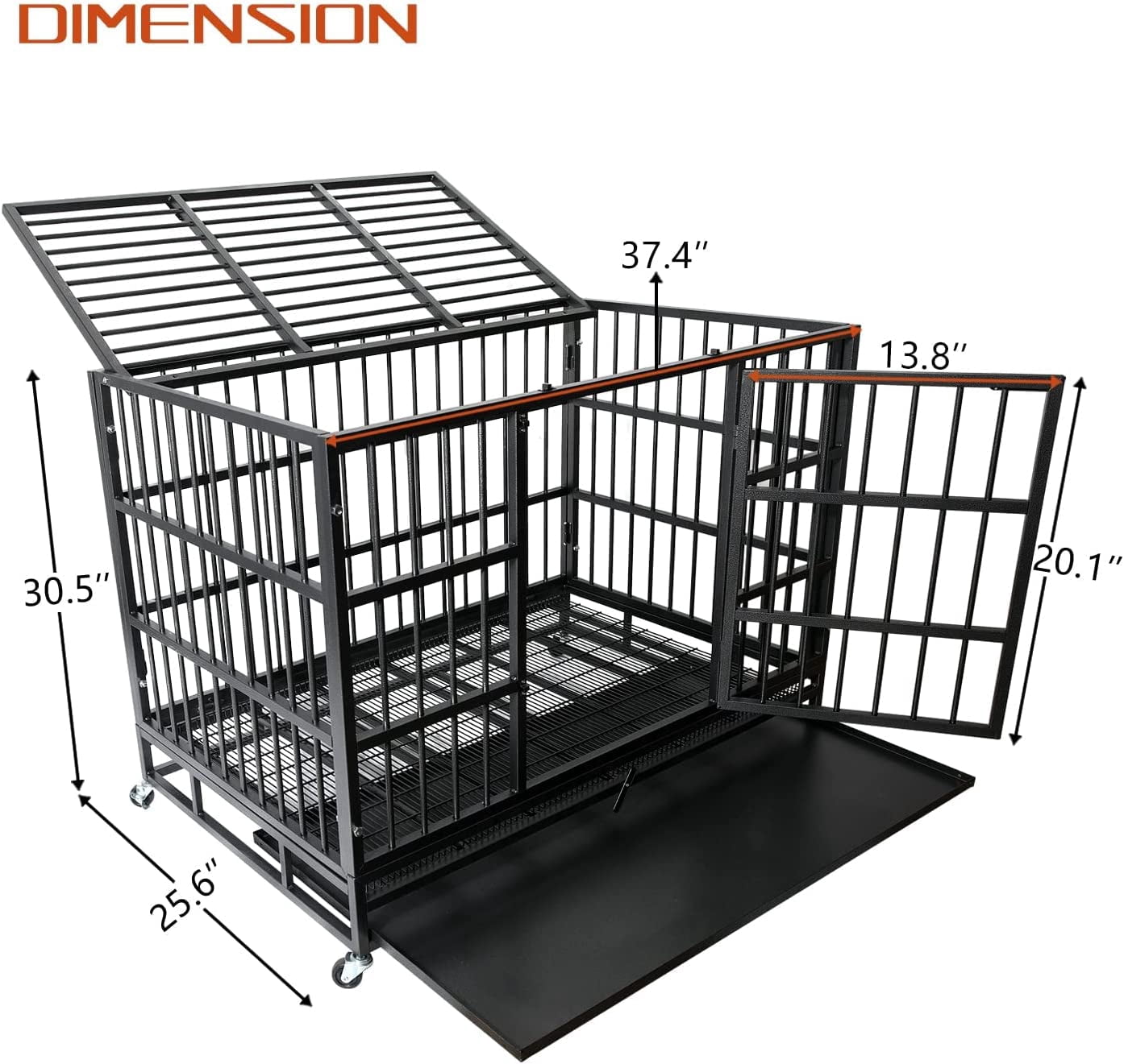 Waleaf 38 Inch Heavy Duty Dog Crate Cage with Wheels for Indoor, Large Dog Kennel with Removable Tray