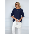 thumbnail image 6 of Blouses for Women Dressy Casual 1/2 Length Sleeve Womens Tops with Smocked Cuffs Navy Blue M, 6 of 7