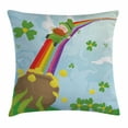 thumbnail image 1 of St. Patrick's Day Throw Pillow Cushion Cover, Abstract Cartoon Happy Leprechaun Sliding Down Rainbow Gold and Shamrock, Decorative Square Accent Pillow Case, 24 X 24 Inches, Multicolor, by Ambesonne, 1 of 2