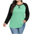 thumbnail image 2 of ZyeKqe Womens Plus Size Tops Color Block Long Sleeve Shirts Crew Neck Loose Fitted Comfy Plain Tunic Tee Shirts, 2 of 7