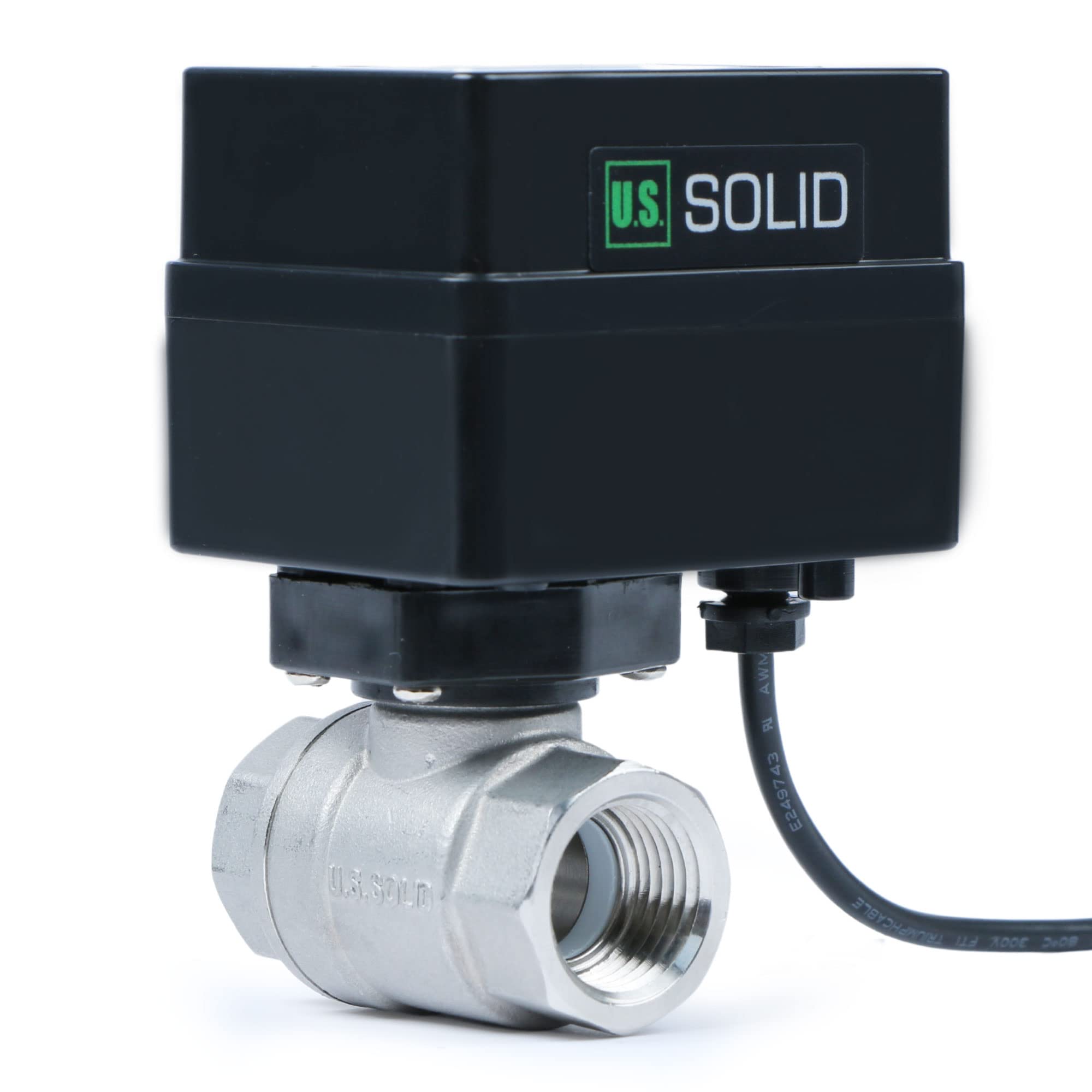 U.S. Solid Motorized Ball Valve - 1 Inch Standard Port Brass - 85-265V AC - Normally Closed Auto Return
