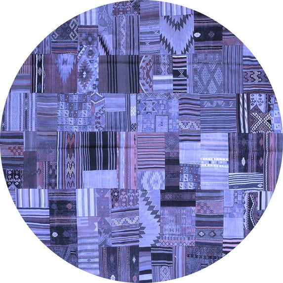 Ahgly Company Indoor Round Patchwork Blue Transitional Area Rugs, 8' Round