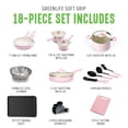 thumbnail image 3 of GreenLife - Juego de ollas y sartenes antiadherentes de cerámica de agarre suave, 18 piezas, sin PFAS, con tapa y utensilios de cocina, apto para lavavajillas, color rosa suave, 3 of 5
