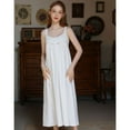 thumbnail image 4 of Defitshape Women's Cotton Victorian Nightgown Sleeveless Chemsie Soft Long Sleep Dress Vintage Summer Sleepwear V Neck Cute Spring Cami Nighties White Small, 4 of 5