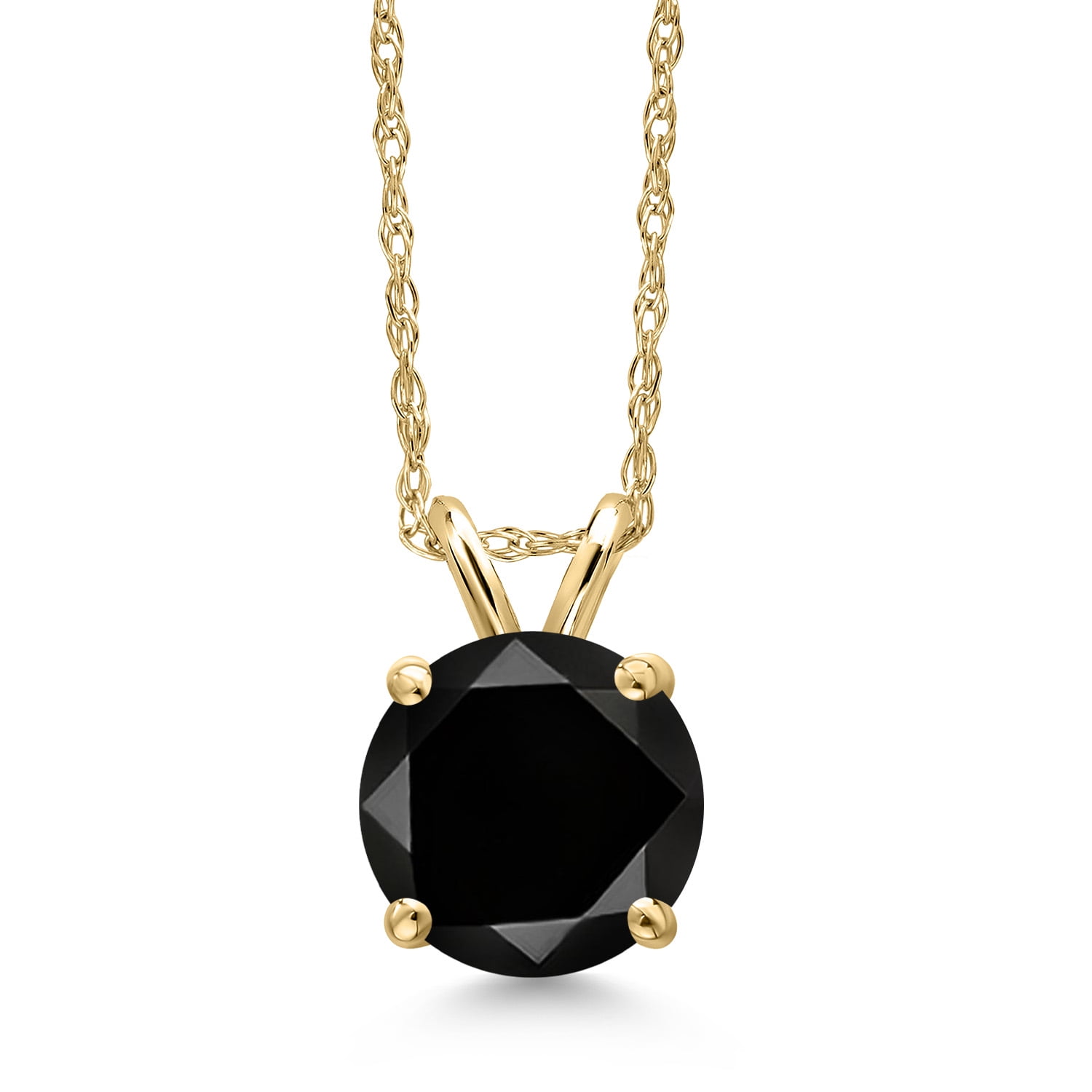 Gem Stone King 14K Yellow Gold Black Diamond Pendant Necklace for Women | 1.80 Cttw | Gemstone April Birthstone | Round 7MM | With 18 inch Chain