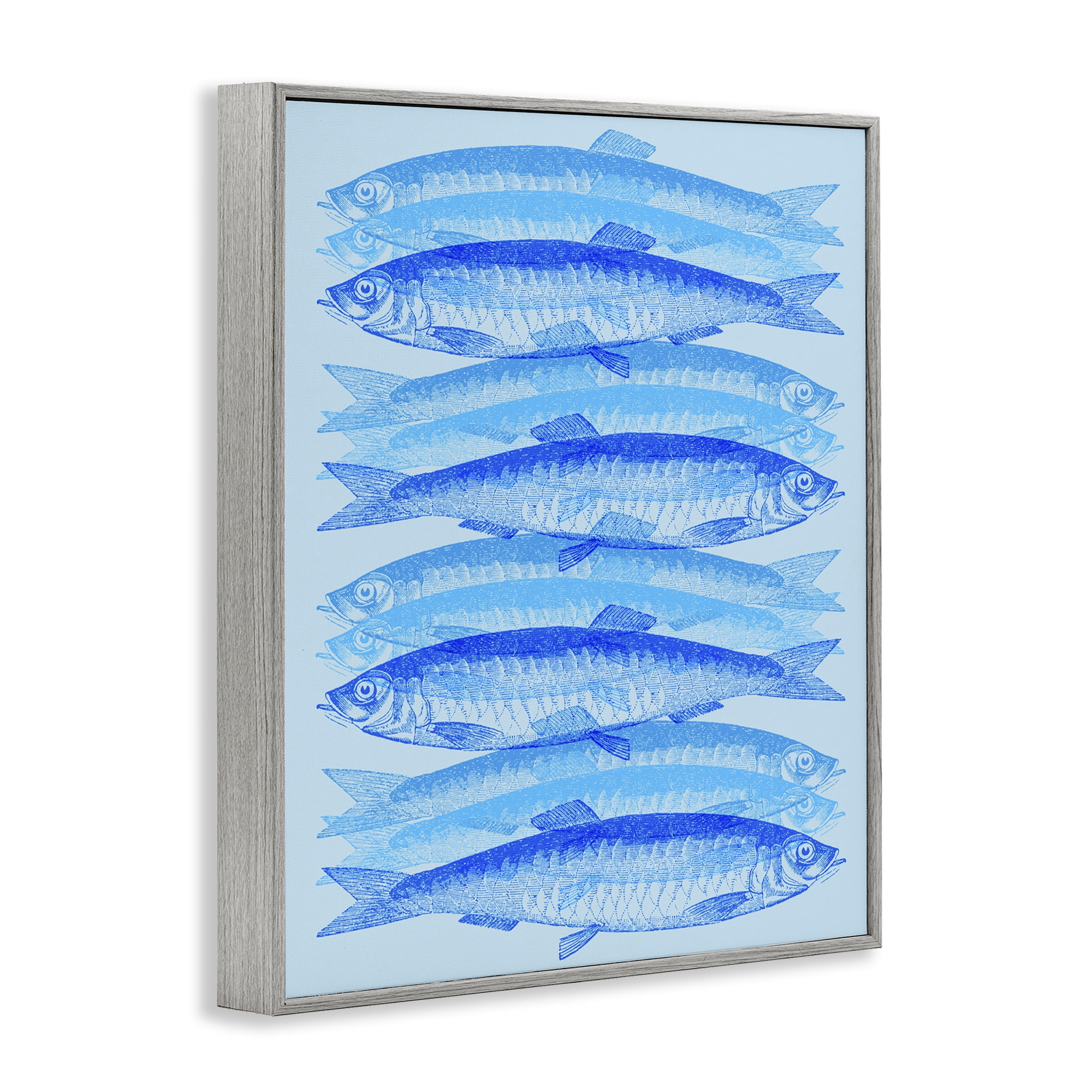 Stupell Industries Blue Layered Fish Animals & Insects Painting Gray Framed Art Print Wall Art, 24 x 30