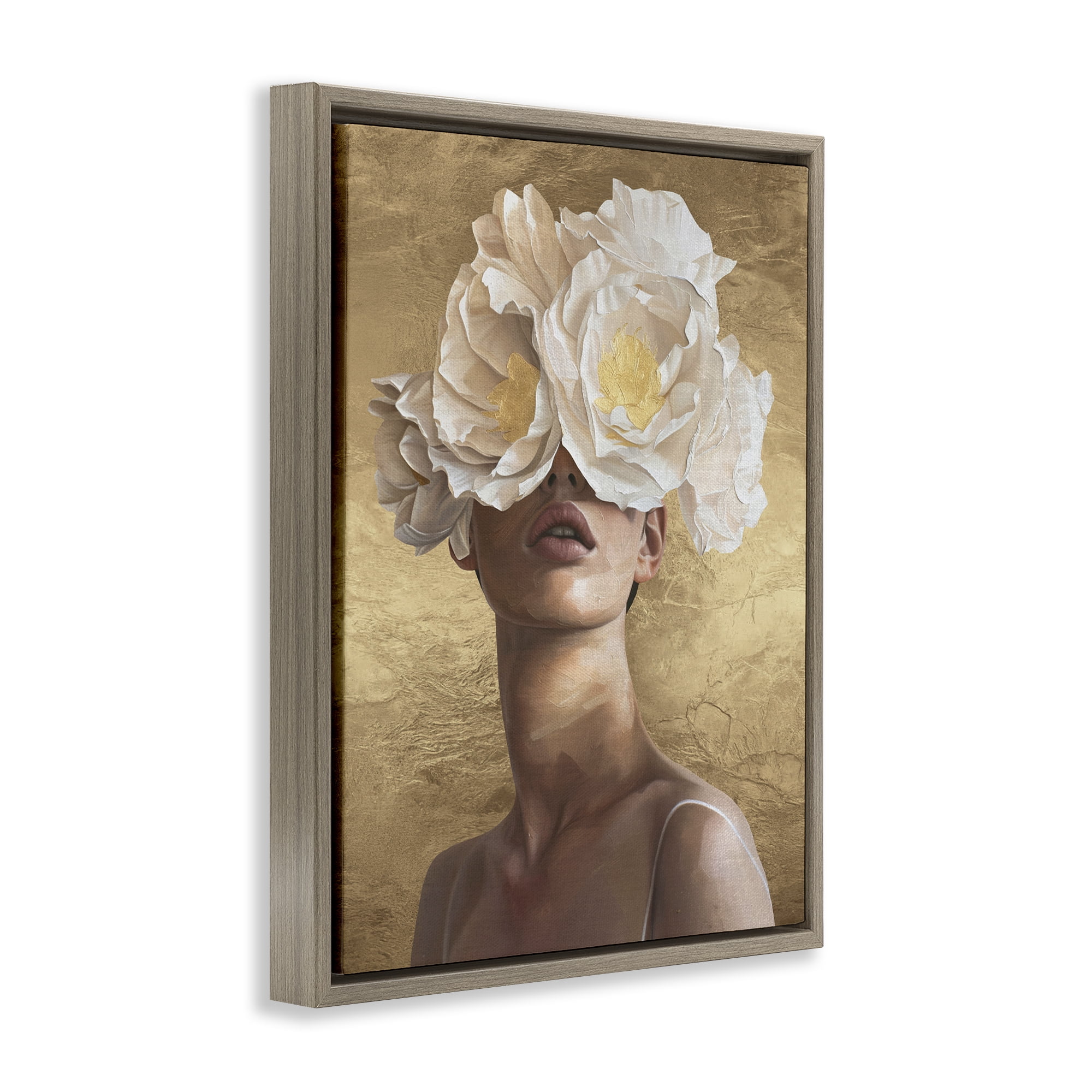 Stupell Industries Surreal Flower Lady People Painting Brown Floater Framed Canvas Art Print Wall Art, 25 x 31