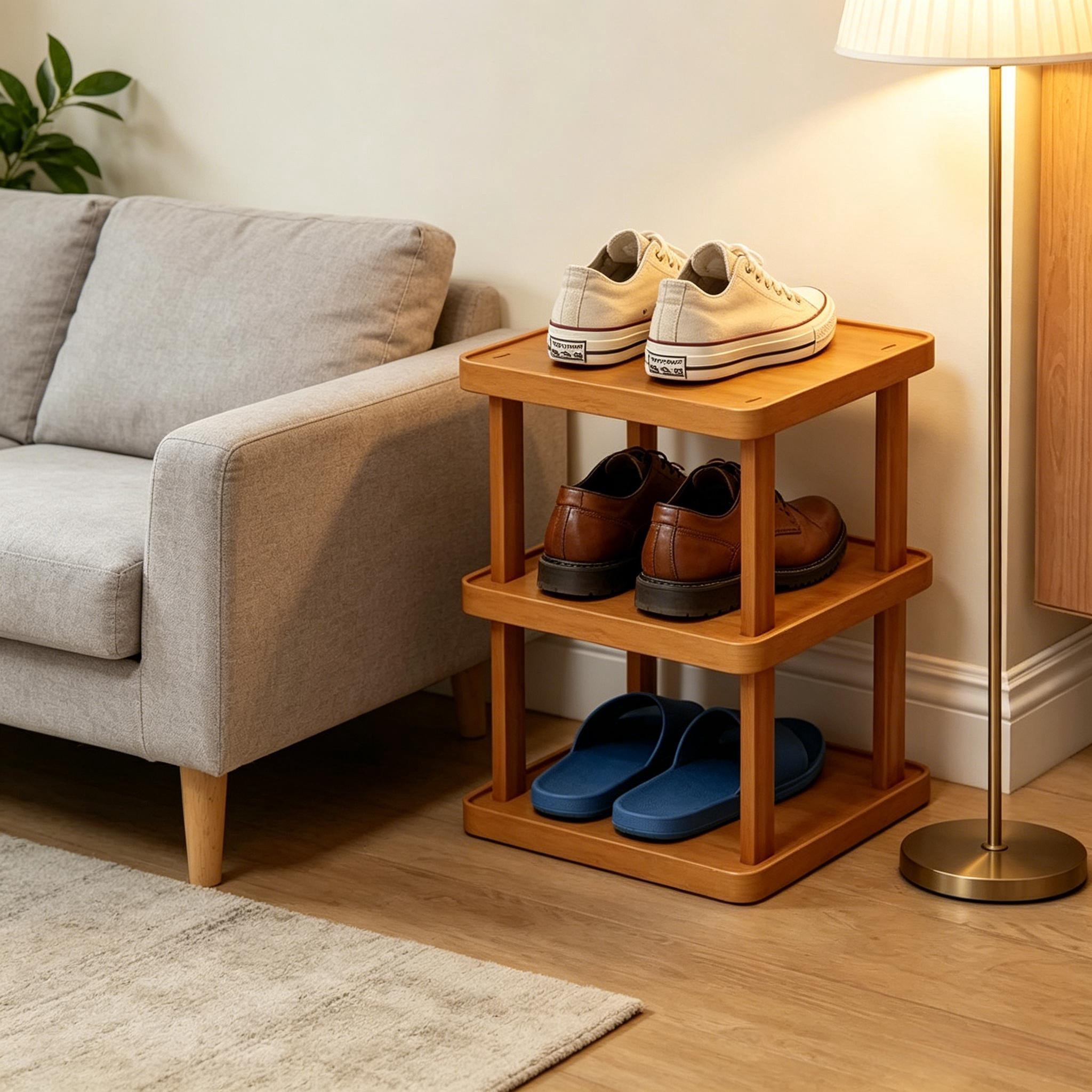 Howcool Bamboo Storage Rack, 3 Tier Expandable Foldable Shelf, Easy Assembly, Entryway Bedroom Organizer