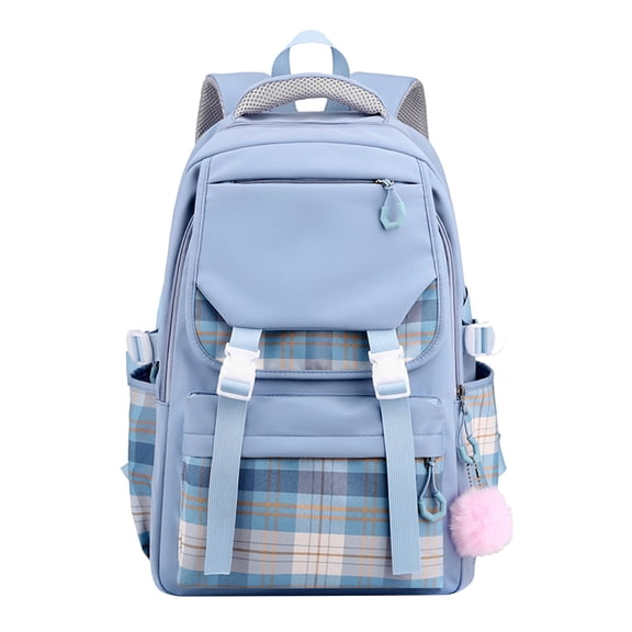 CZSCPDAW Women's Pink Plaid Buckle School Backpack with Laptop Storage and Adjustable Straps for School Travel and Daily Use