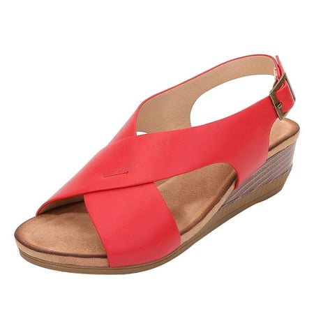 

LIANGP Women s Sandals Wedges Beach Open Toe Breathable Hollow Soft Platform Sandals Leisure shoe Women s Shoes Red Size 6.5