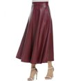 PU Faux Leather Skirts Womens Spring Autumn High Waist Long Pleated