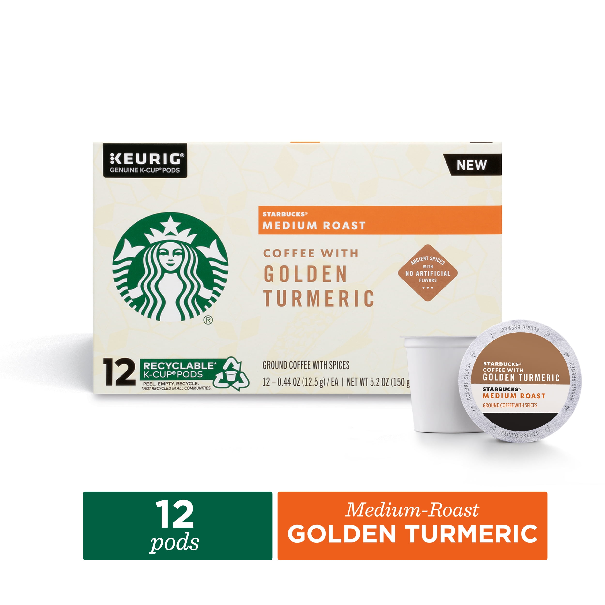 Starbucks Medium Roast KCup Coffee Pods with Golden Turmeric — for