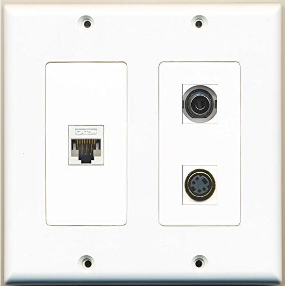 RiteAV - 1 Port S-Video 1 Port 3.5mm 1 Port Cat5e Ethernet White - 2 Gang Wall Plate