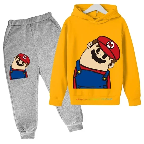 Traje de algodón con capucha de Super Mario bros para niño Y niña, ropa deportiva con capucha, conjuntos de Pokémon, 2, 5, 6, 7, 8, 9, 10, 11, 12 años