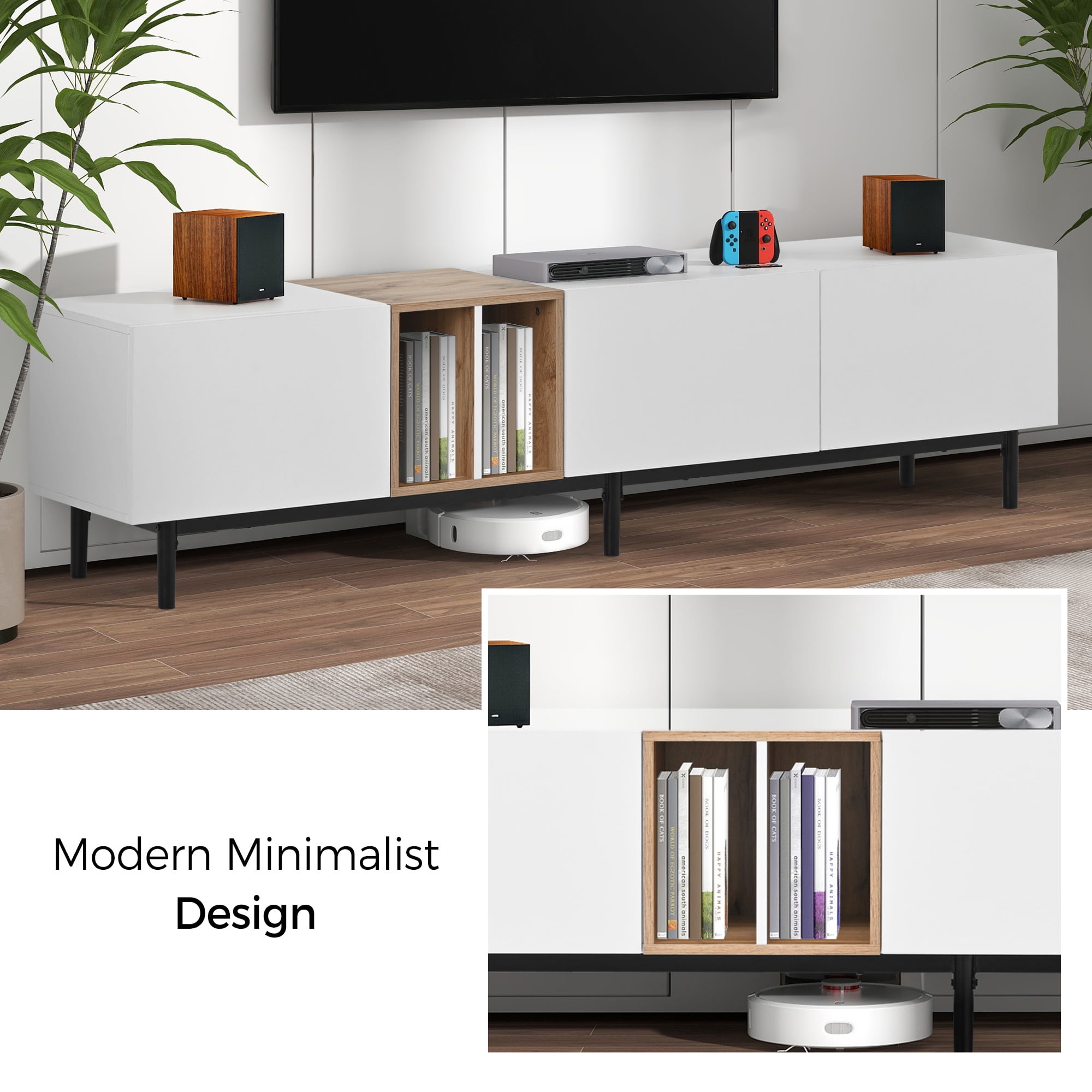Aukfa Modern TV Stand for TVs up to 80" - Entertainment Center Storage Cabinet - White