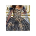 thumbnail image 2 of Womens Navy And Gold Quinceanera Dresses Ball Gown Juniors Sweet 16 Prom Birthday Dress Off Shoulder Evening Princess Puffy Dresses for Plus Size Women, 2 of 6