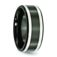 thumbnail image 4 of Titanium Black Ti with Sterling Silver Inlay 9mm Polished Flat Band Ring 10 Size, 4 of 6
