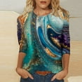 thumbnail image 1 of Blouses pour Femmes Mode Féminine T-shirt Imprimé Ample Manches 3/4 Blouse Col Rond Hauts Décontractés Manches 3/4 pour Femmes en Liquidation, 1 of 5