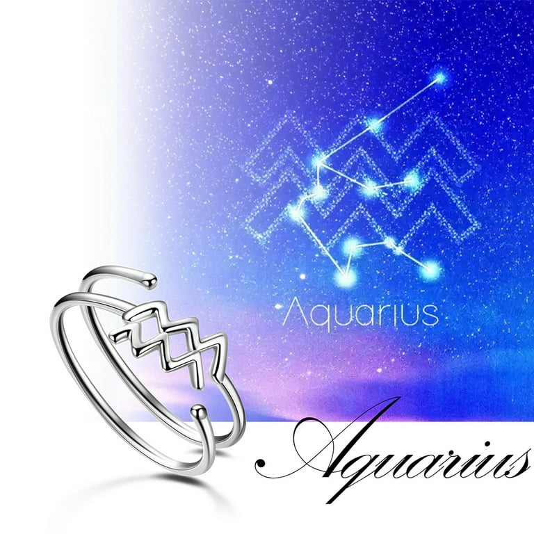 Zodiac Sign Aquarius Ring 925 Sterling Silver Adjustable Band