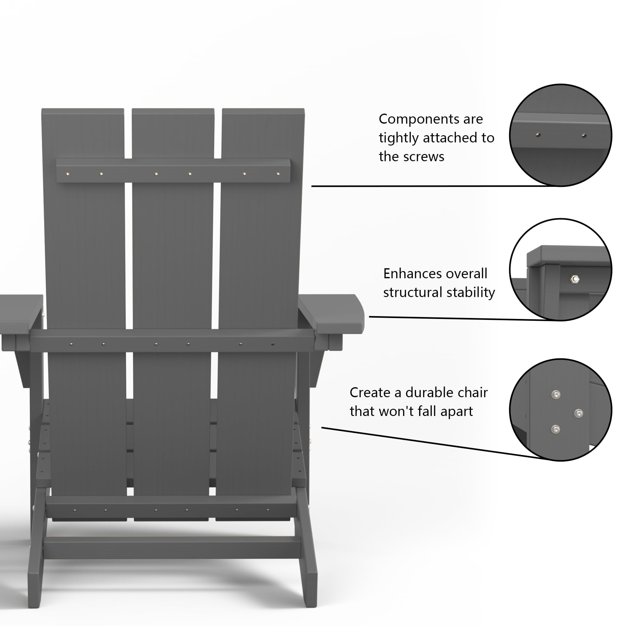 ALAULM All-Weather HDPE 8PCS Modular Flexible Combination Adirondack Conversation Set with Marble-Look Interlocking Side Tables for Deck Patio Poolside, Gray