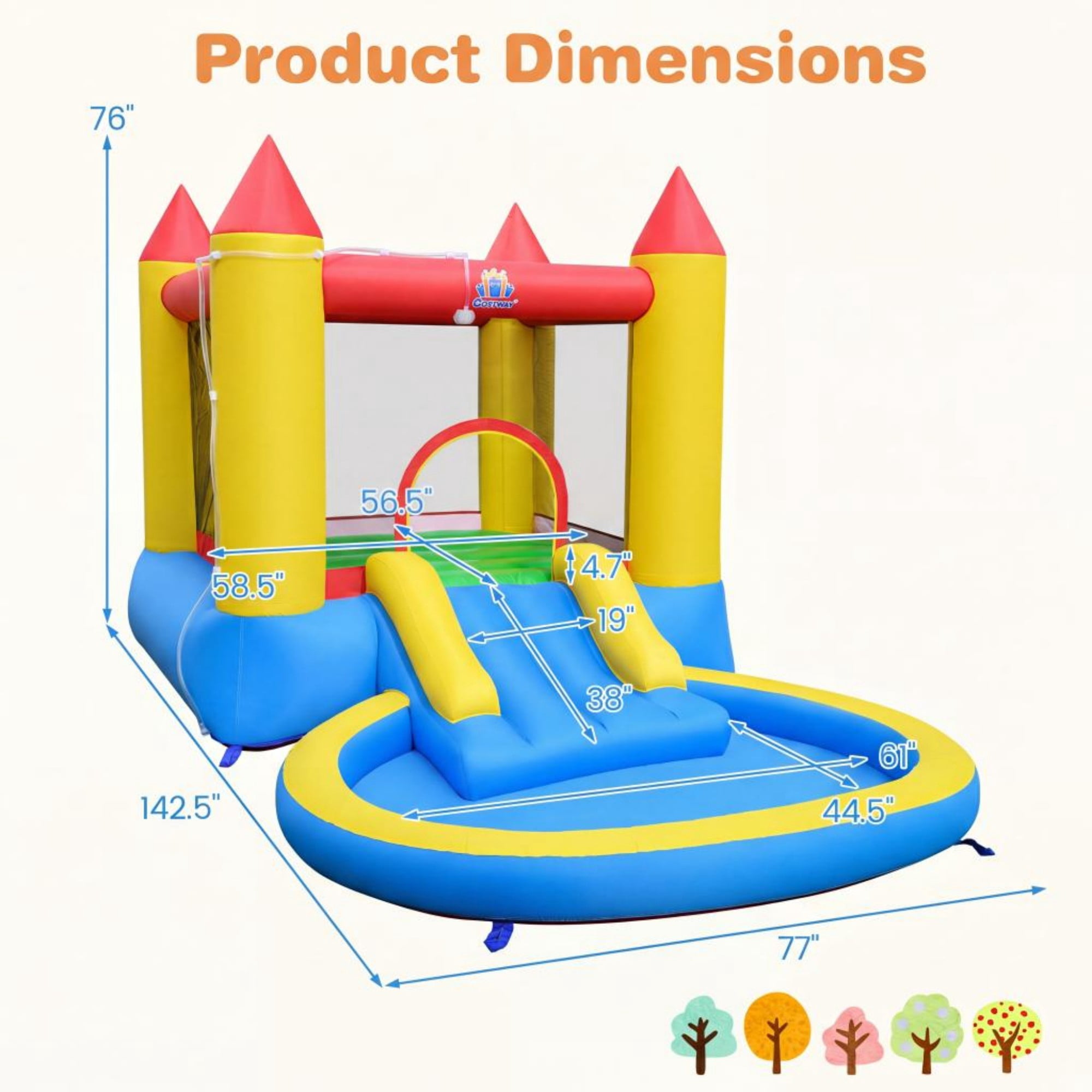 Costway Inflatable Bounce House with Bouncy Area Water Slide Splash Pool & Ball Pit without Blower