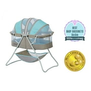 Dream On Me Karley Bassinet in Blue and Grey, Quick Fold and Easy to Carry, Large Storage Basket
