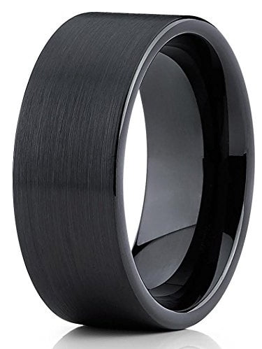 9mm Tungsten Wedding Band Brushed Black Tungsten Ring Tungsten Carbide ...