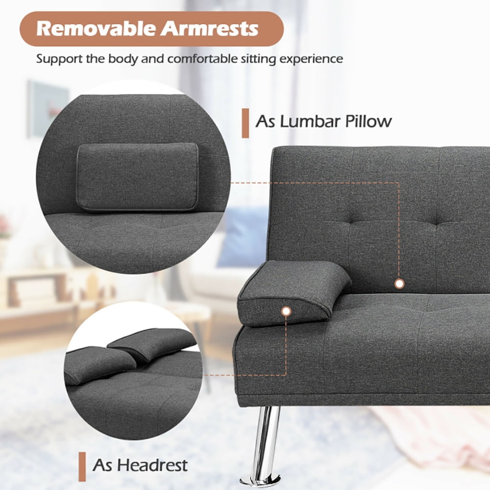Finihen Fold Sofa Bed Couch, Futon Sleeper Chair Guest Bed and Fold Out Couch, Convertible Folding Futon Sofa Bed Fabric with 2 Cup Holders, for Living Room, Bedroom, Dark Gray Finihen Fold Sofa Bed Couch, Futon Sleeper Chair Guest Bed and Fold Out Couch, Convertible Folding Futon Sofa Bed Fabric with 2 Cup Holders, for Living Room, Bedroom, Dark Gray