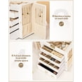 thumbnail image 5 of Homde Caja de joyería enorme de cuero sintético, organizador de relojes con espejo, collar, anillo, pendiente, estuche de regalo con cerradura (blanco + dorado), 5 of 5
