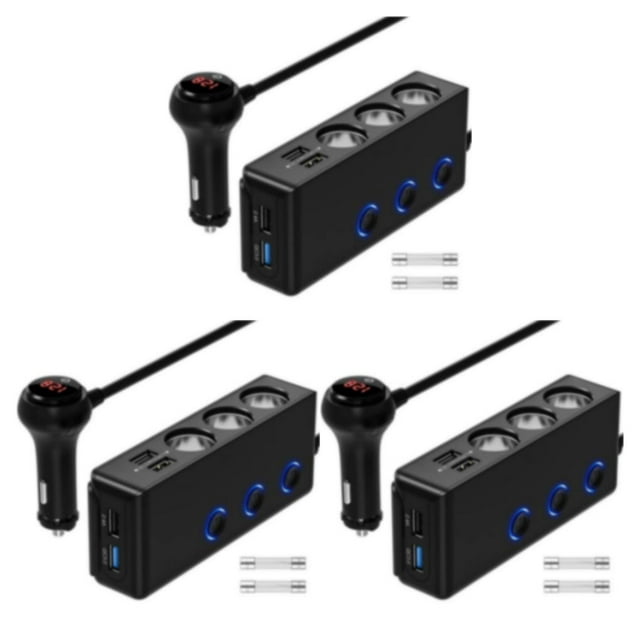 maskred 1/2/3/5 Universal Compatibility User-friendly Car Recharger Splitter With Battery black 3PCS