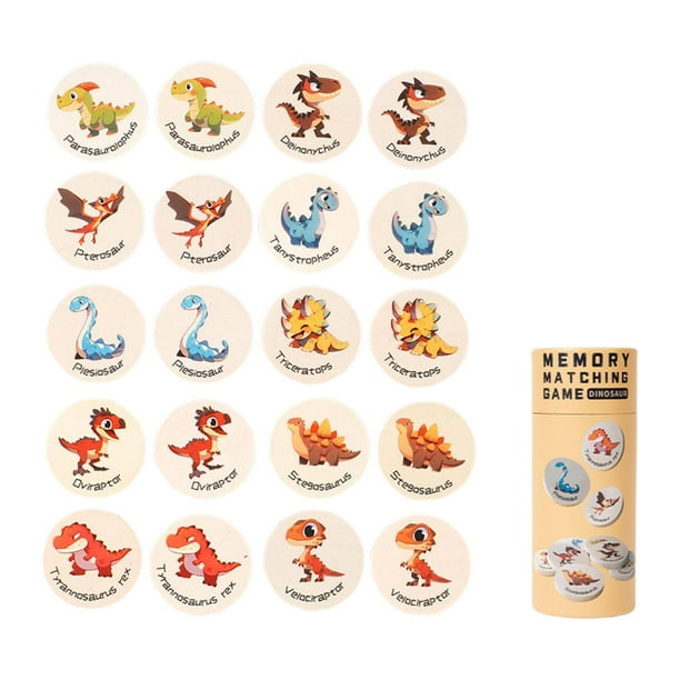 Juego de memoria infantil, juguetes educativos, desarrollo cognitivo, aprendizaje temprano, divertido, con madera. Patrón de dinosaurio