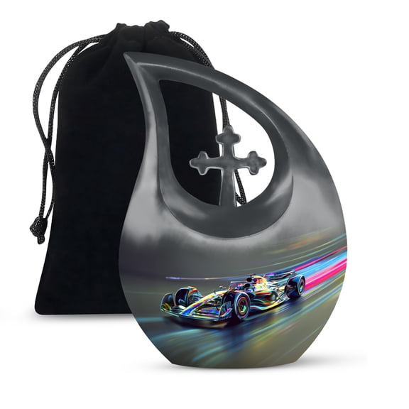 MUKTIVE Car Burial Adult Urns for Human Ashes Men and Women - Green Cremation Urn for Ashes for Women - Large Funeral Urns for Memorial 10 Inch - Multicolor Cross Drop
