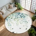 thumbnail image 3 of Eucalyptus Leaves 5ft Round Rug, Spring Pastoral Butterfly Botanical Non-Skid Rubber Backing Large Area Rugs - Living Room Bedroom Home Office, Indoor Floor Mat Carpets Washable Rug, 3 of 9