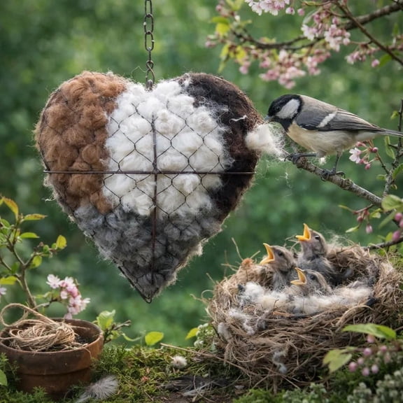 Handmade Fiber Bird Nesting Heart, Birds Nests Material Holder, Hummingbird Nest Boxes for Outside, Nester Houses Design, Winter Tree Shelter for Wild Birds, Dual-Season Outdoor View House