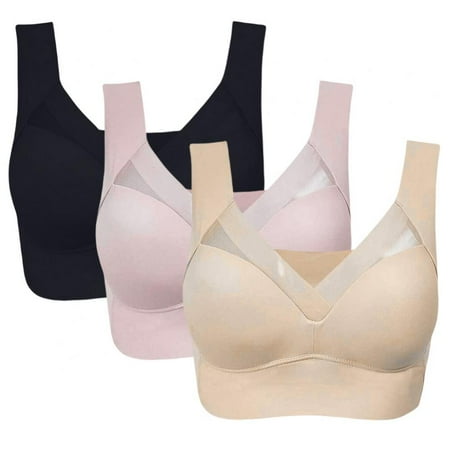 

3pcs Vest Type Bra Yoga Sports Bra Lady Summer Thin Section Bra Gym Activewear Bra Full Cup Bra Wirefree Bra Widen Shoulder Strap Daily Bralette Women Seamless Underwear