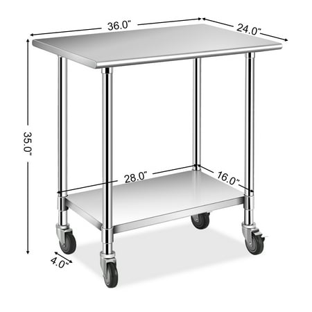 Costway 36 X 24 Stainless Steel Commercial Kitchen Prep Work Table W 4 Casters Walmart Canada