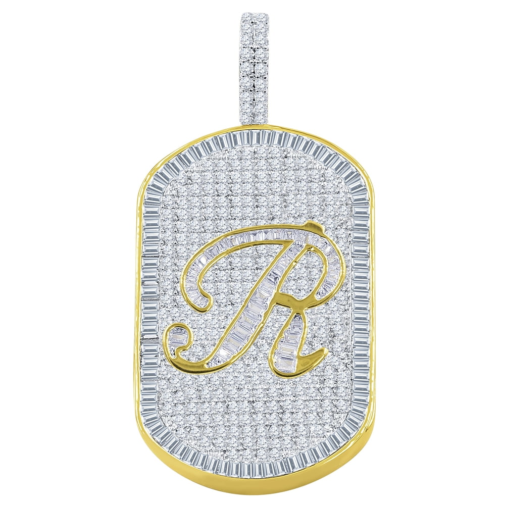 King Crown Jewelers - Mens 14K Gold Finish Baguette/Round Cut Simulated ...