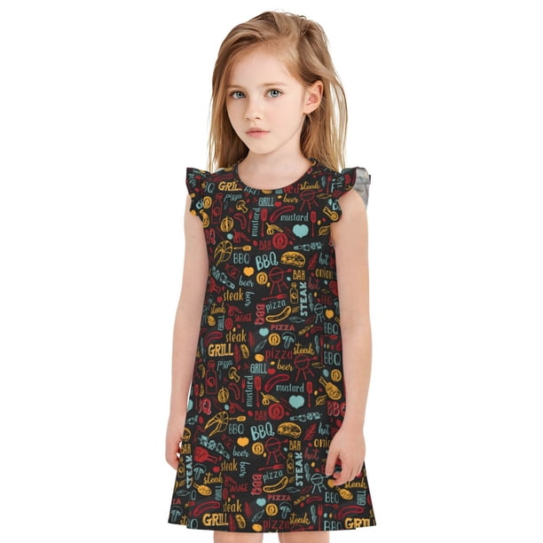 Balery BBQ Barbecue Grill Camisón de princesa para niñas, pijama de algodón con mangas abullonadas, suave y bonito.-Medium