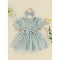 thumbnail image 3 of Hirigin Newborn Baby Girl Summer Clothes Short Sleeve Ribbed Mesh Romper Dress and Headband 0 3 6 12 18 Months Cute Outfits Set, 3 of 8