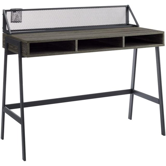 Walker Edison Jones Urban Industrial Metal Mesh Back Writing Desk, 42 Inch, Cerused Ash Grey