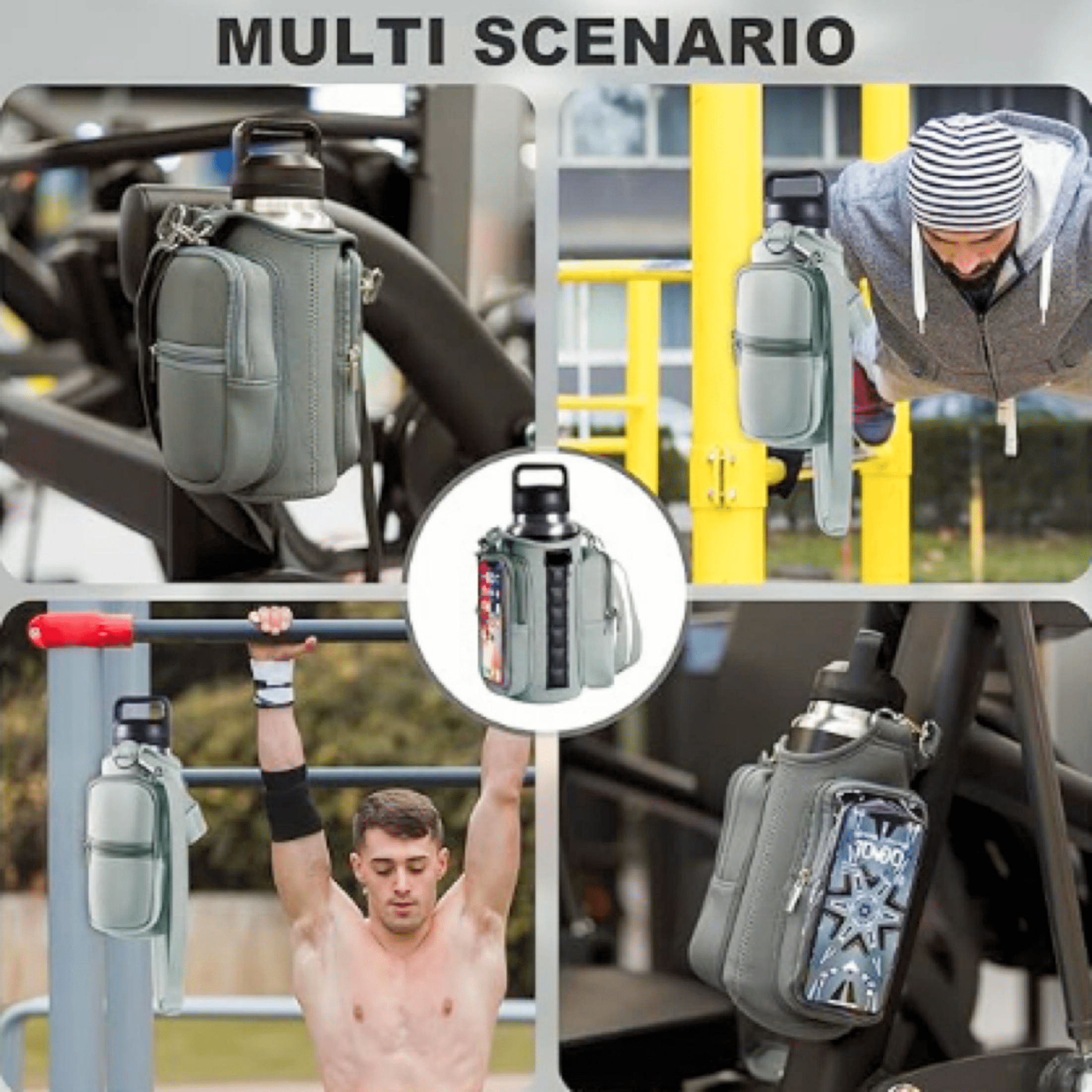Magnetic Gym Water Bottle Bag with Transparent Window, Fits 21-40 oz Bottles