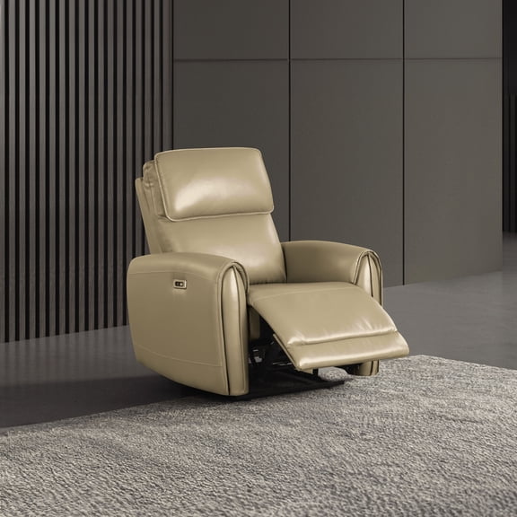 Furniture of America Sintle Beige Faux Leather Power Recliner with USB Ports