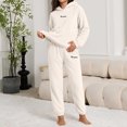thumbnail image 6 of Womens Cozy Warm Velvet Fleece Lounge Pajama Sets 2 Piece Hoodie Sweatshirt Kangaroo Pockets Jogger Pants Y2k Sleepwear Fall Winter Casual Home Wear, White, Free Size, 6 of 8