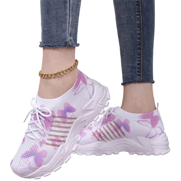 Willtoo Women's Breathable Hollow Mesh Orthopedic Walking Shoes Flower Pattern Sneakers Colorful Tennis Shoes Comfort for All-Day Wear Sports Sandals