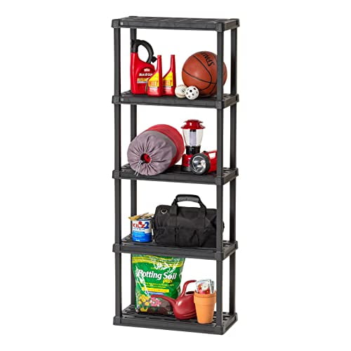 IRIS USA 60.6 cm x 29.8 cm 5-Tier Fixed Height Shelving Unit Medium Storage Organizer Shelf Black