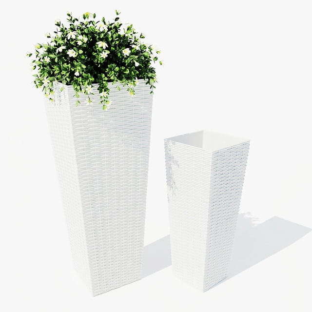 Gaderth Tall Planters Set of 2, 61 and 81 cm Indoor Outdoor Front Porch Planters With Inner Pots and Drainage Holes, Large Decorative Rattan Texture Flower Pots for Patio Backyard Garden Home